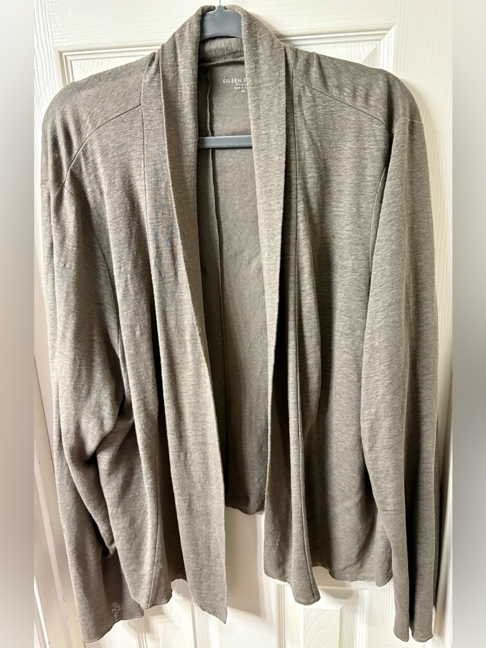 EILEEN FISHER Taupe Linen open front sweater Cardigan sz 2X